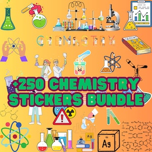 Puede incluir: Un conjunto colorido de más de 250 pegatinas de química con vasos de precipitados, matraces, átomos, moléculas y otras imágenes relacionadas con la ciencia. Las pegatinas son perfectas para agregar un toque divertido y educativo a cuadernos, portátiles, botellas de agua y más.