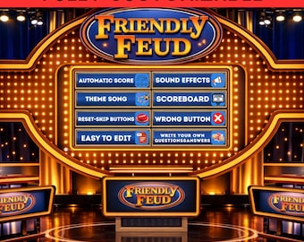 Editable Friendly Feud Game | Customizable Powerpoint Game Show with Auto Score | Interactive Game Night | Perfect for Adults - Kids |