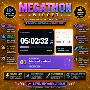 Twitch Megathon Widget | StreamElements Goal Overlay | Subathon Stream Goals | OBS Browser Source | Customizable Streaming Widget