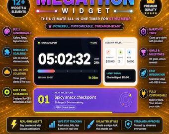Twitch Megathon Widget | StreamElements Goal Overlay | Subathon Stream Goals | OBS Browser Source | Customizable Streaming Widget