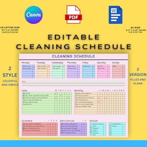 EDITABLE Cleaning Planner | Cleaning Checklist | Cleaning Schedule | ADHD Cleaning Planner | Household Chores Chart |