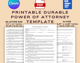 Szablon trwałego pełnomocnictwa do druku | Edytowalny szablon pełnomocnictwa | Umowa pełnomocnictwa | Dokument prawny | Natychmiastowe pobranie | Canva | Word | PDF