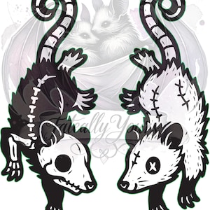 Diseño de arete de zarigüeya colgante / Archivo SVG de grabado láser: esqueleto espeluznante y cosido