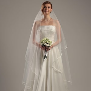 Satin ribbon veil | Two tier satin edge veil | Satin trim veil