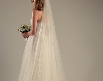 Soft wedding veil, one tier bridal veil, long plain wedding veil, simple chapel length veil, english net veil, cathedral length classic veil
