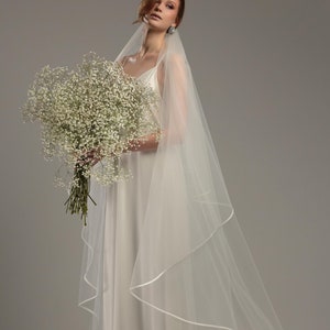 Satin Ribbon Edge Bridal Veil Wedding white, ivory veil, Wedding veil bridal Veil Fingertip Cathedral Chapel Waltz length veil bridal veil