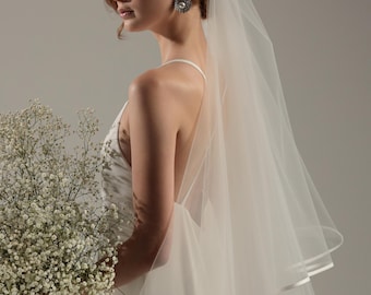 Double Layer Satin Edge Veil | Two-Tier Bridal Veil with Elegant Satin Border | Wedding Veil with Satin Detailing