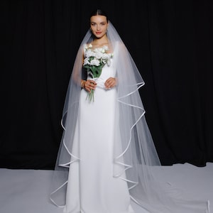 Bord du ruban de satin voile de mariée mariage blanc, ruban ivoire voile de mariée voile du bout des doigts cathédrale chapelle valse longueur voile voile de mariée