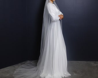 Soft wedding veil, one tier bridal veil, long plain wedding veil, simple chapel length veil, english net veil, cathedral length classic veil