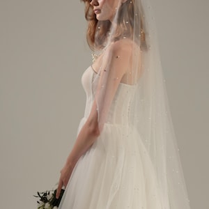 Perle Brautschleier Hochzeitsschleier Hochzeitsschleier Kapelle Braut Moderner Fingerspitzenschleier Elfenbein Brautschleier Schlichter Schleier Einlagiger Schleier