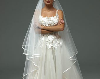 Satin-edged veil | Two-tier satin edge veil | Satin trim veil