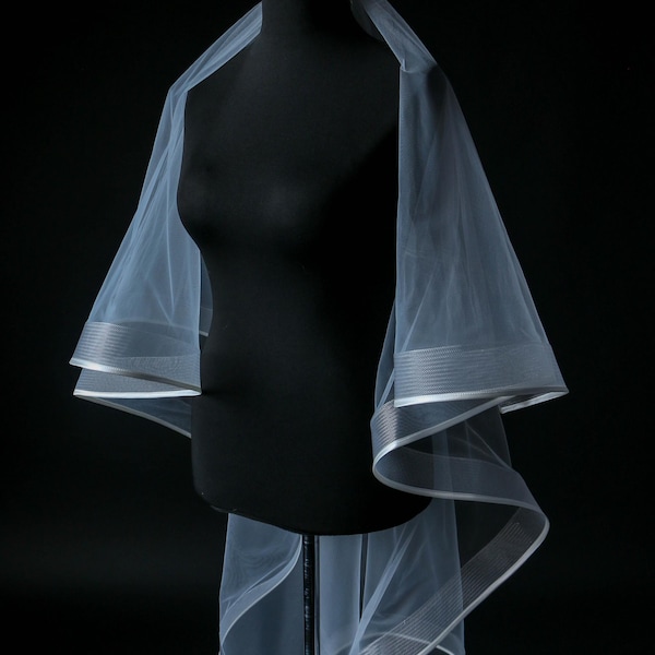 Horsehair and Satin Ribbon Veil | Horsehair Trim with Satin Edge Veil | Bridal Veil with Horsehair and Satin Ribbon Trim