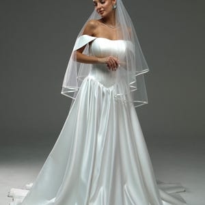 Satin ribbon veil | Two-tier satin veil | Veil with satin edging
