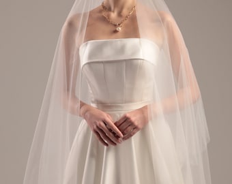 Veil with blusher, 2 tiers Wedding Veil simple tulle, two layers sheer bridal veil, ivory cathedral wedding veil
