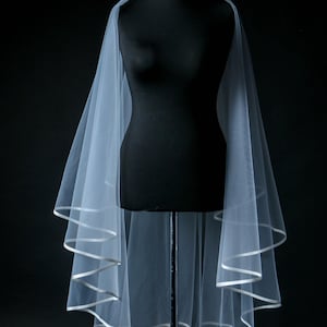 Two-Tier Satin Ribbon Veil | Double Layer Satin Edge Veil | Satin Ribbon Bridal Veil