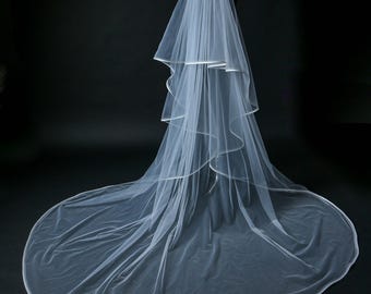 Voile de crin et ruban de satin | Voile de mariée avec bordure en satin et garniture en crin de cheval | Voile de mariée avec crin et satin