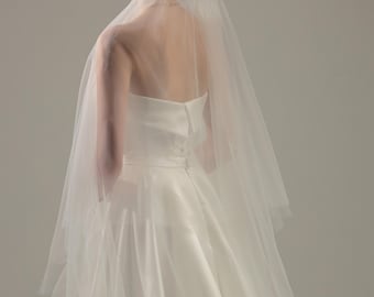 Floor Wedding Veil, Veil with Blusher, Soft Bridal Veil, Cut Edge Veil, Ivory Floor Length Wedding Veil, Two Tier Veil