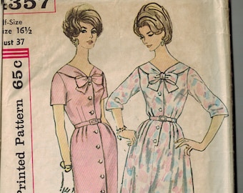 Simplicity 4357 Half Size Pattern Size 16.5 Bust 37" Slenderette dress with full or slim skirt 1950s