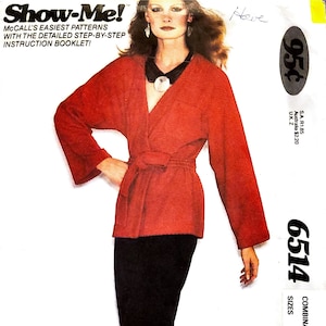 May include: A sewing pattern for a red wrap top and a black skirt. The pattern is from McCall's and is called "Show-Me!" The pattern number is 6514 and the size is 6-8-10. The price is 95 cents.
