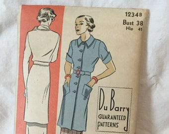 Du Barry 1234B Bust 38 Hips 41" Tunic Sewing Pattern with Short or Long Sleeves and Stright Skirt pattern. Circa 1930s UNCUT