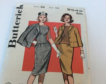 Butterick 9546 Slim Skirt Overblouse Jacket Size 14 Bust 34” 1960s Mad Men Secretary Sewing Pattern UNCUT