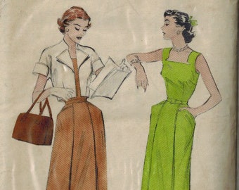 Conjunto de vestido y chaqueta bolero sin mangas Butterick 6524, talla 18, busto de 36", años 1950