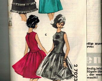 Burda 7023 Bust 37" 1960s Sleeveless Short Sleeve Princess Seam dress jacket sleeveless drop waist flared dress UNCUT