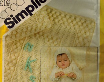 Simplicity 5475 Crochet Babies' Sweater, Hat, Panties, Booties, Carriage Cover and Pillow Cover