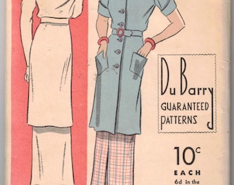 Du Barry 1930s Tunic Sewing Pattern: Bust 38, Short/Long Sleeve, Straight Skirt (UNCUT)