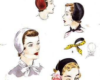 Vogue 7010 Bonnet Hat and Scarf circa 1950 UNCUT