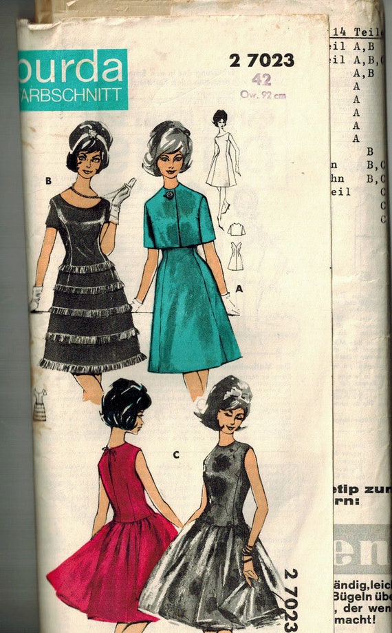 Burda 2 7023 1960s Dress Jacket Pattern (Bust 37") Uncut (German  Instructions)