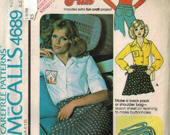 UNCUT McCall's Sewing Pattern 4689, Size 11/12, 1975, Blouse with Backpack or Shoulder bag