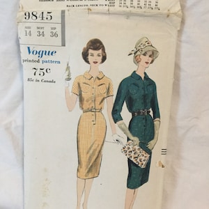 Vogue 9845 One Piece Dress Sewing Pattern Size 14 Bust 34, Hips 36 Circa 1959 all pieces present image 1