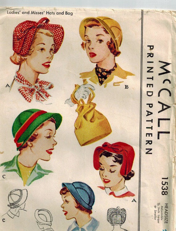 Original Pattern Mccall 1538 Hats and BAG 1950 Original Sewing | Etsy