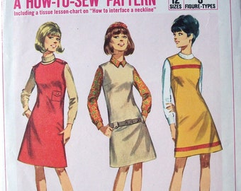 Simplicity 7217 Bust 34" The sleeveless and collarless, A-Line jumper How to Sew Pattern UNCUT Mad Men Fashion