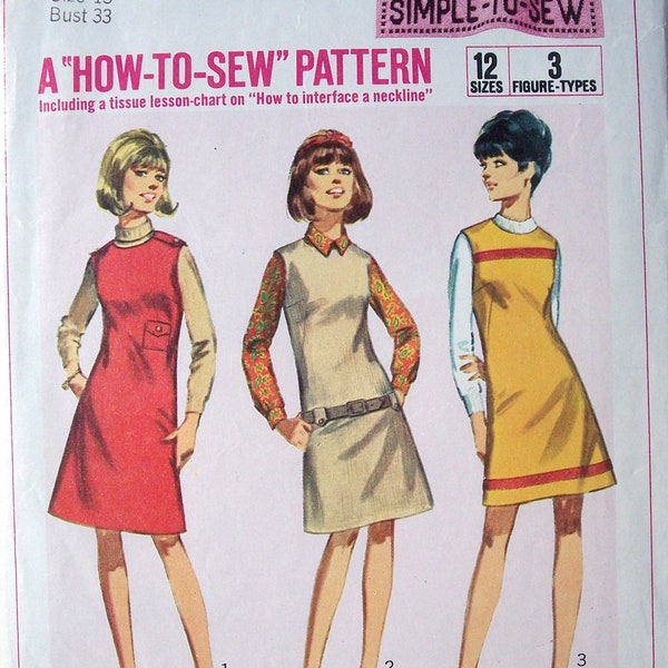 Simplicity 7217 Bust 34" The sleeveless and collarless, A-Line jumper How to Sew Pattern UNCUT Mad Men Fashion