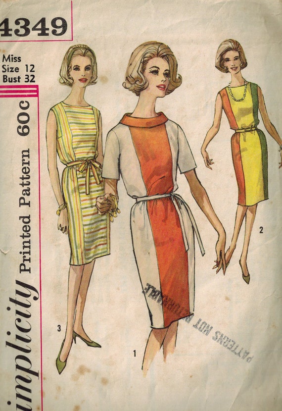 Simplicity 4349 Size 12 Bust 32 One Piece Dress 1960s Etsy
