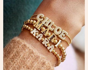 Personalized Initial Bracelet – Cubic Zirconia Stainless Steel Charm