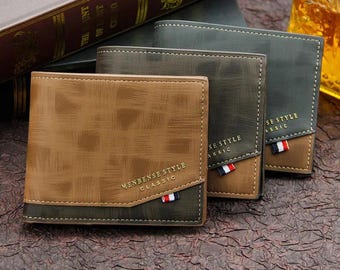Personalized Slim Leather Wallet | Engraved Mens Card Holder | Compact Dad Wallet | Gifts For Him Personalized