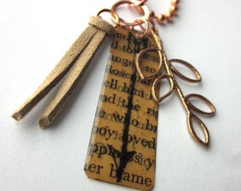Book Page Arrow Charm Necklace, Book Jewelery, Books Gift, Book Lover Literary Jewelry
