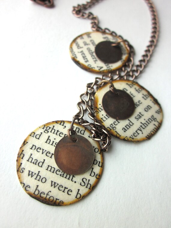 Items similar to Book page charm necklace, literary necklace, book