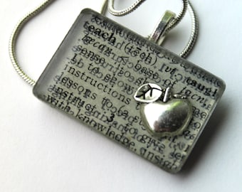 Book page pendant necklace, Teacher, dictionary necklace, literary jewelry