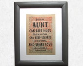 Aunt quote print on a book page, aunt saying, aunt gift, aunt friend