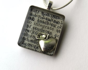 Book page pendant necklace, Teacher, dictionary necklace, literary jewelry