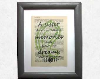 Sister quote, a sister shares childhood memories and grown-up dreams, sister saying, sisters, sister gift