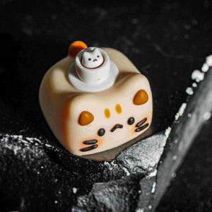 Tecla con diseño de gato de café, tecla artesanal kawaii para teclados mecánicos, tecla independiente hecha a mano, regalo único para ella