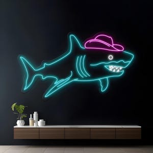 Shark Cowboy Enseigne Néon | Bar Enseigne Néon | Panneau acrylique | Néon LED | Néon | Enseigne lumineuse | Art mural bar | Enseignes LED | Néon
