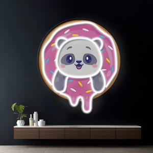 Cute Panda With Donut Neon Sign | Led Neon Sign | Restaurant Neon Sign | Cartoon Neon Sign | Neon Light Sign | Acrylic Sign | Neon Art
