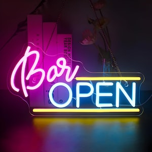 Bar Open Neon Sign | Acrylic Sign | Bar Neon Sign | Bar Wall Art | Custom Neon Sign | Led Neon Sign | Neon Light | Light Up Sign | Led Signs