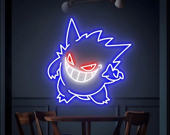 Gengar Ghost Neon Sign | Anime Neon Sign | Led Neon Sign | Neon Light Sign | Kids Room Decor | Gaming Room Decor | Neon Art